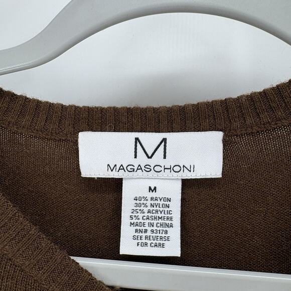 Magaschoni Sweater Womens Medium Brown Cashmere Blend Yellow Star Crewneck - Picture 3 of 6